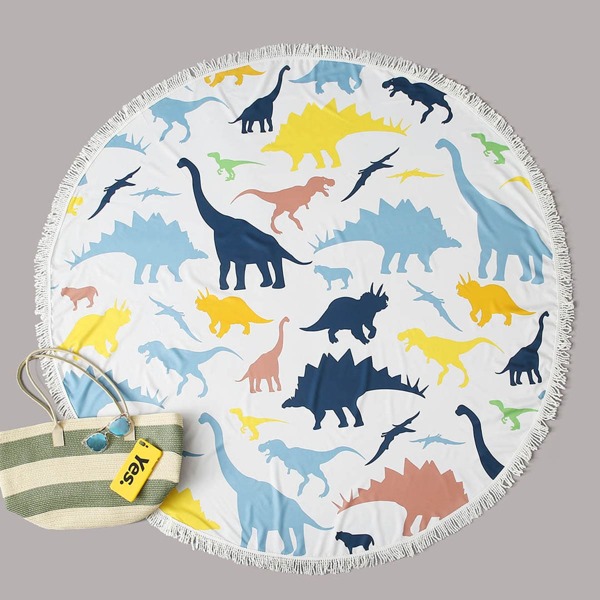 

Dinosaur Print Round Beach Blanket, Multicolor