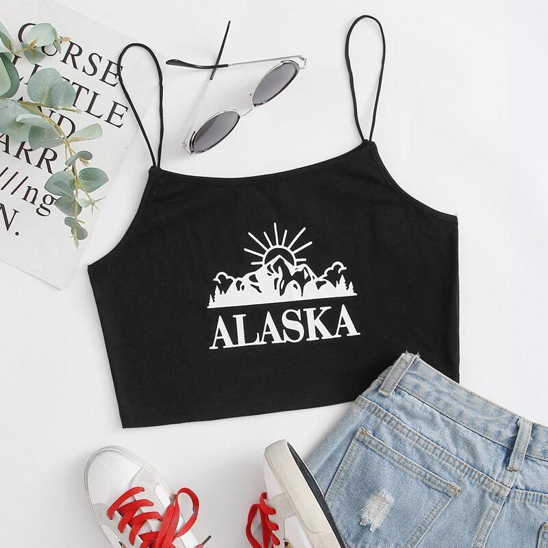 

Letter Graphic Crop Cami, Black