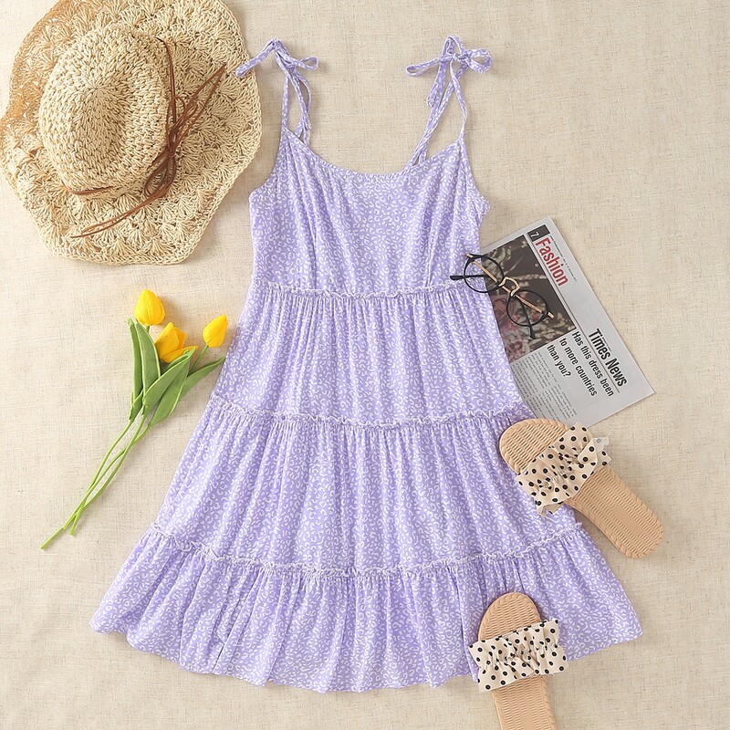 

All Over Print Tie Shoulder Cami Dress, Lilac purple