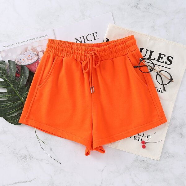 

Elastic Waist Solid Track Shorts, Orange neon