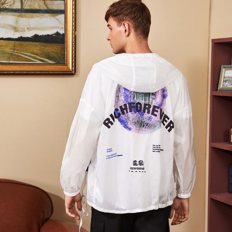 

Guys Letter Graphic Zip Up Hooded Jacket, White