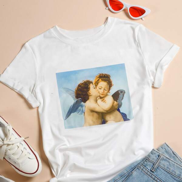 

Plus Angel Print Short Sleeve Tee, White