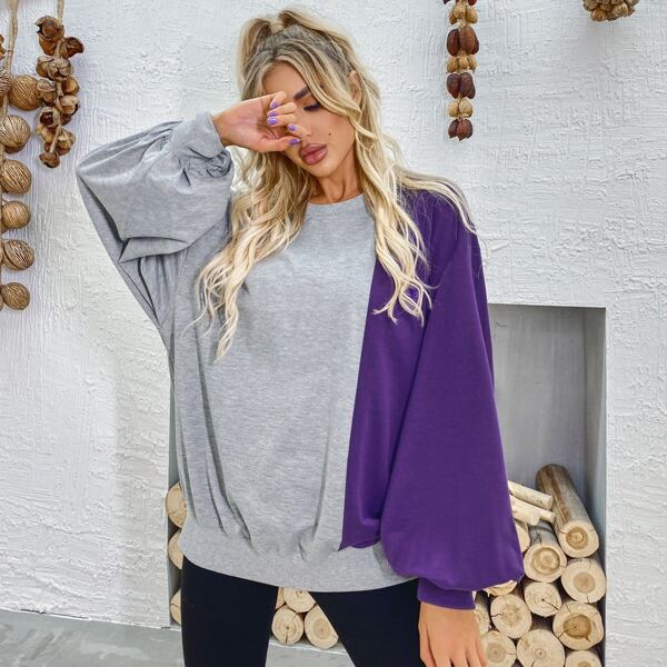 

Two Tone Drop Shoulder Oversized Sweatshirt, Multicolor