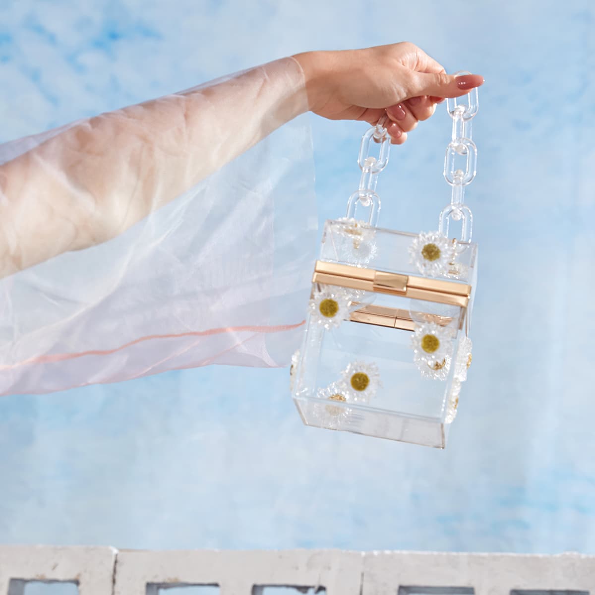 

Mini Floral Appliques Clear Box Bag