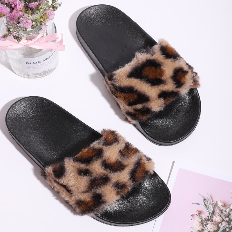 

Leopard Fluffy Decor Slides, Multicolor