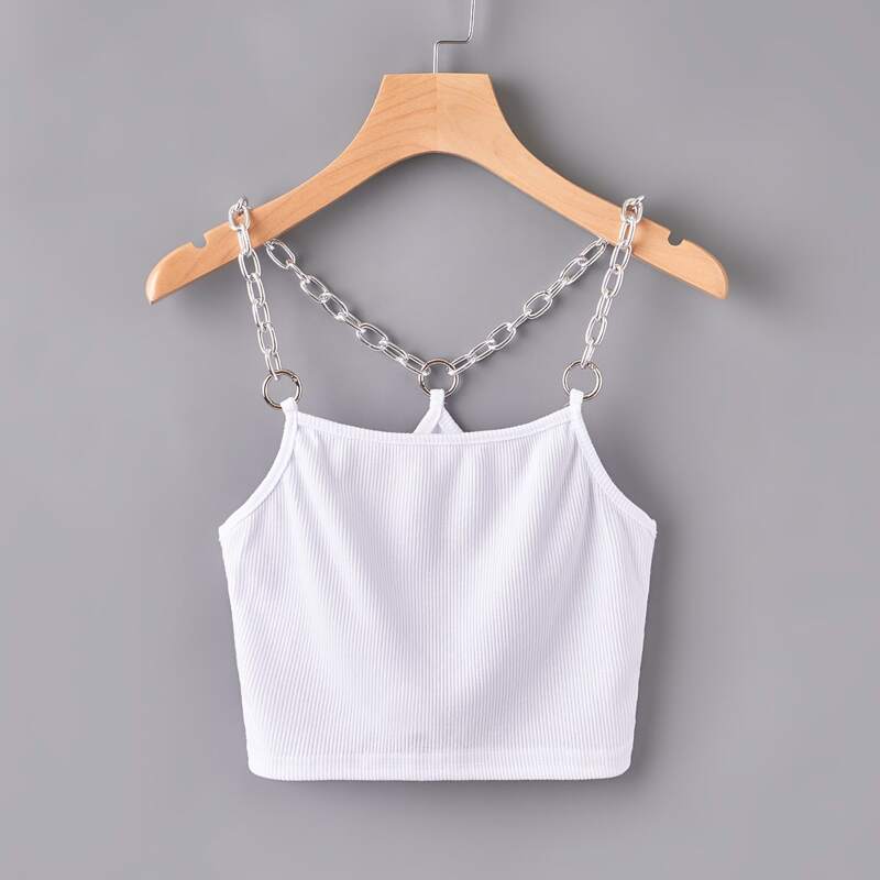 

Chain Strap Cami Top, White