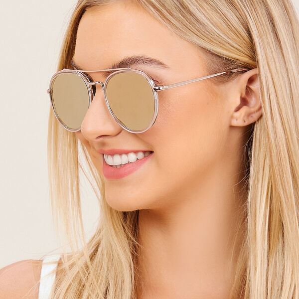 

Acrylic Frame Large Aviator Sunglasses, Khaki
