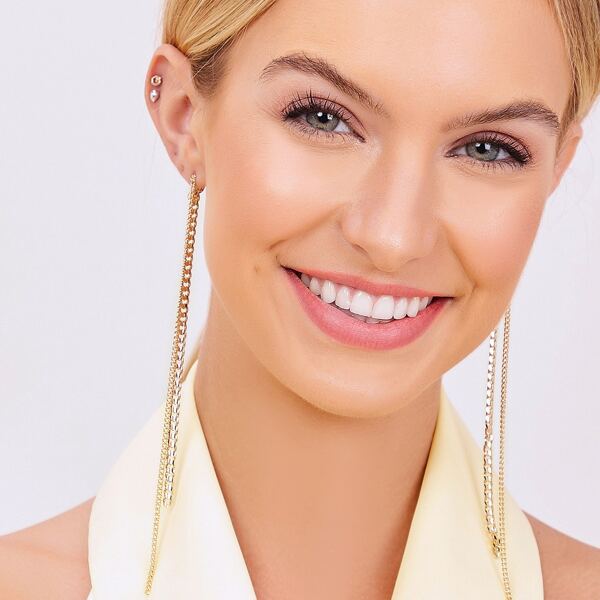

1pair Chain Link Dangling Tassel Earrings, Gold