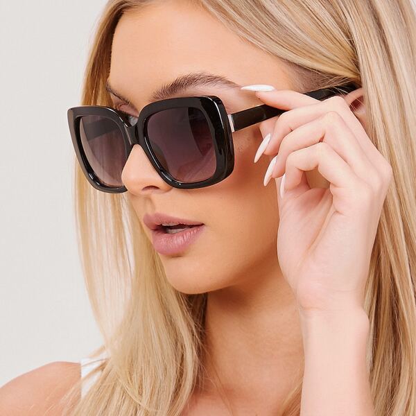 

Oversized Acrylic Square Frame Sunglasses, Black
