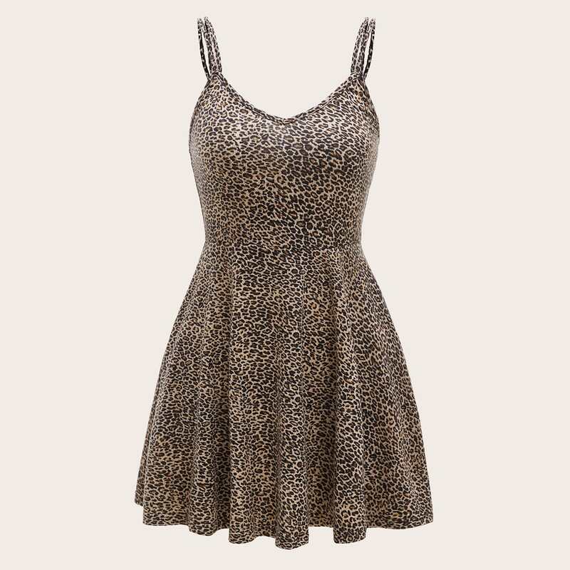 

Leopard Print V-Neck Cami Skater Dress, Multicolor