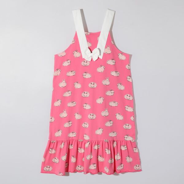 

Girls Cartoon Graphic Ruffle Hem Nightdress, Pink