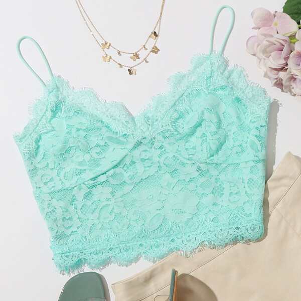 

Lace Overlay Bralette Top, Bright mint green