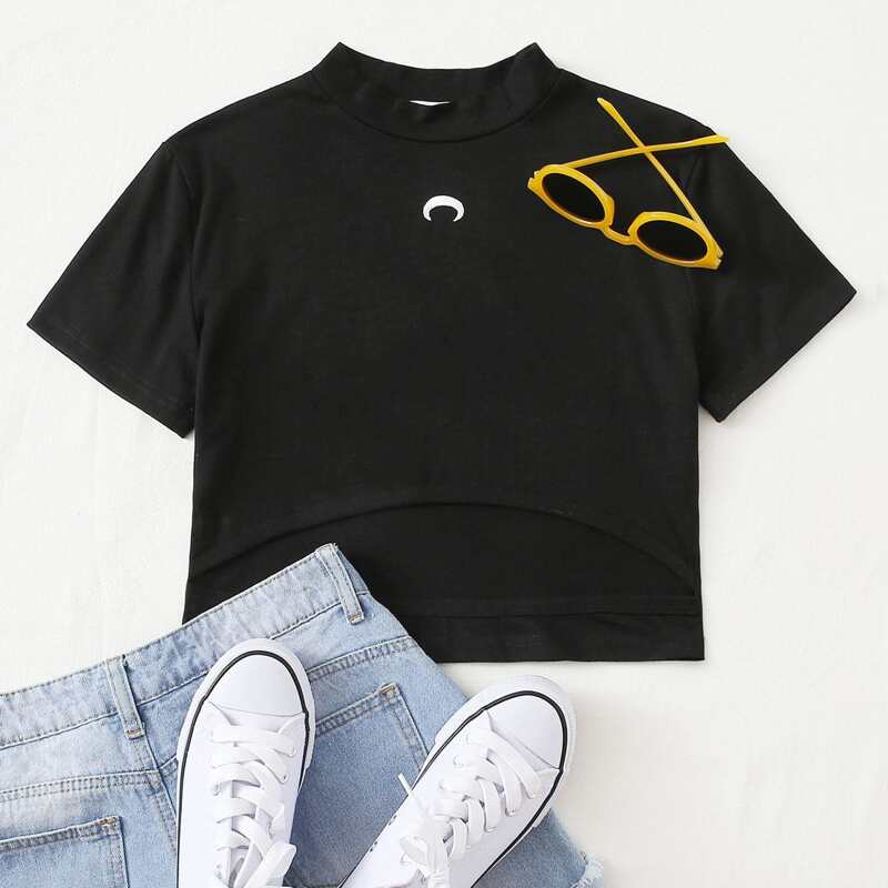 

Mock Neck Crop Tee, Black