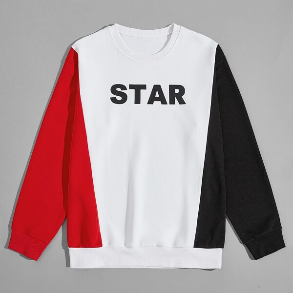 

Men Letter Graphic Colorblock Sweatshirt, White