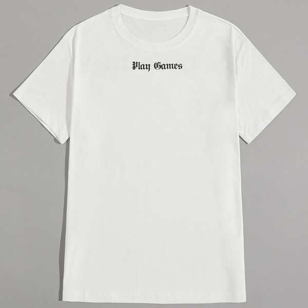 

Men Letter Graphic Round Neck Tee, White
