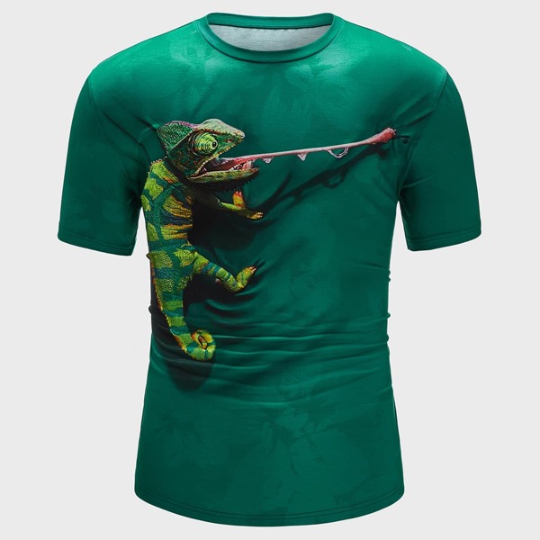 

Men Neon Chameleon Patched Tee, Dark green