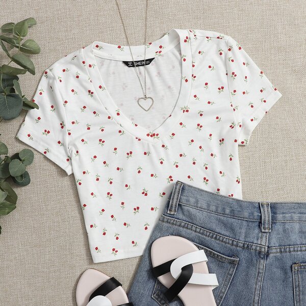 

Ditsy Floral Crop Top, White