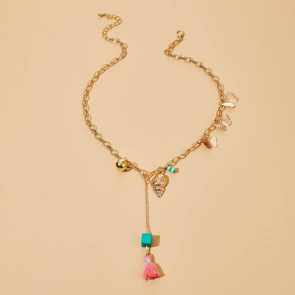 

Shell & Butterfly Charm Necklace, Gold