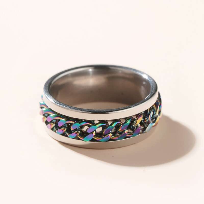 

Guys Chain Decor Ring, Silver