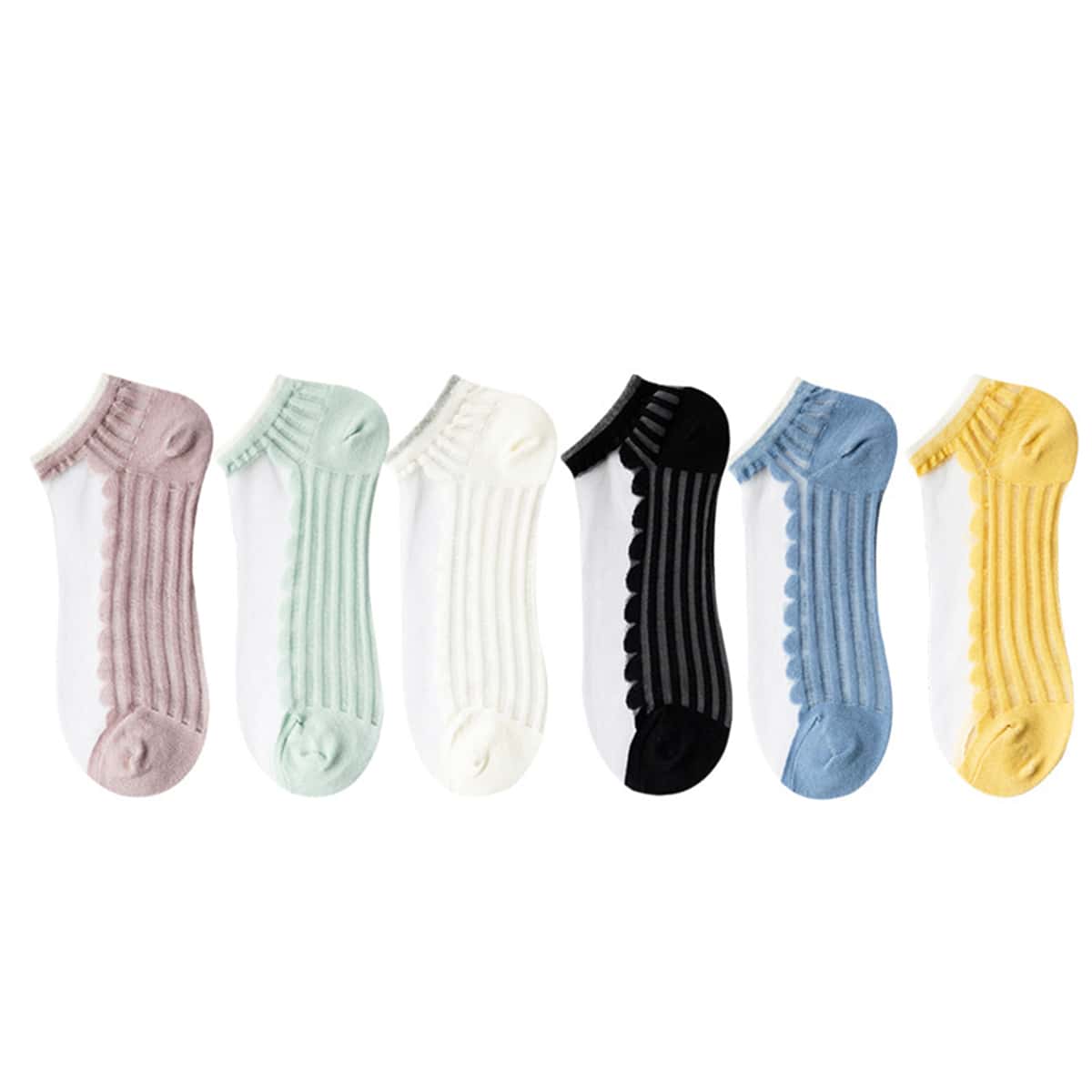 

6pairs Striped Mesh Socks, Multicolor