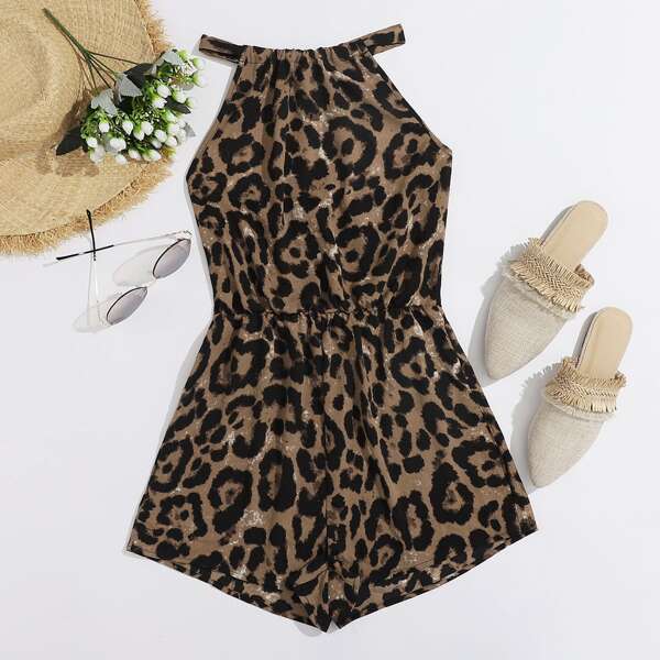 

Leopard Halter Romper, Multicolor