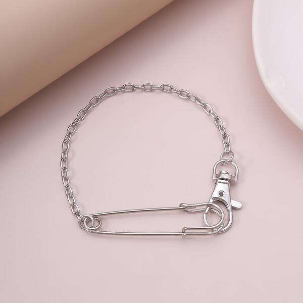 

Men Chain Decor Brooch, Silver