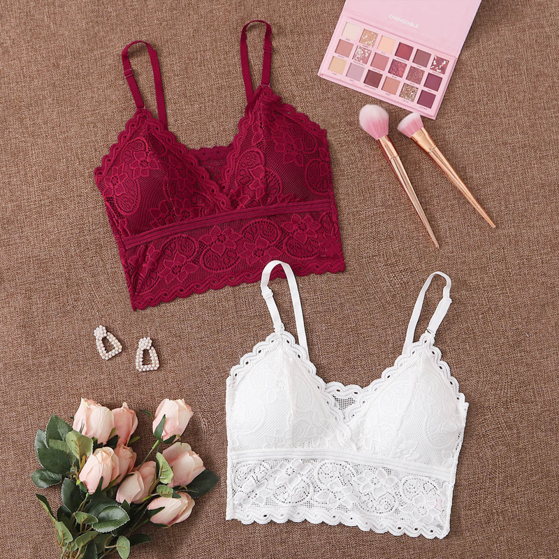 

2pack Scallop Floral Lace Bra Set, Multicolor