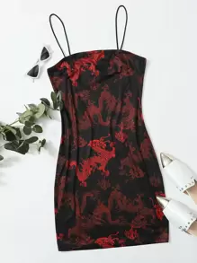 Muchica Dragon Print Bodycon Cami Dress - Black - View 1