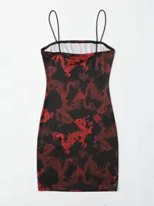 Muchica Dragon Print Bodycon Cami Dress - Black - View 2