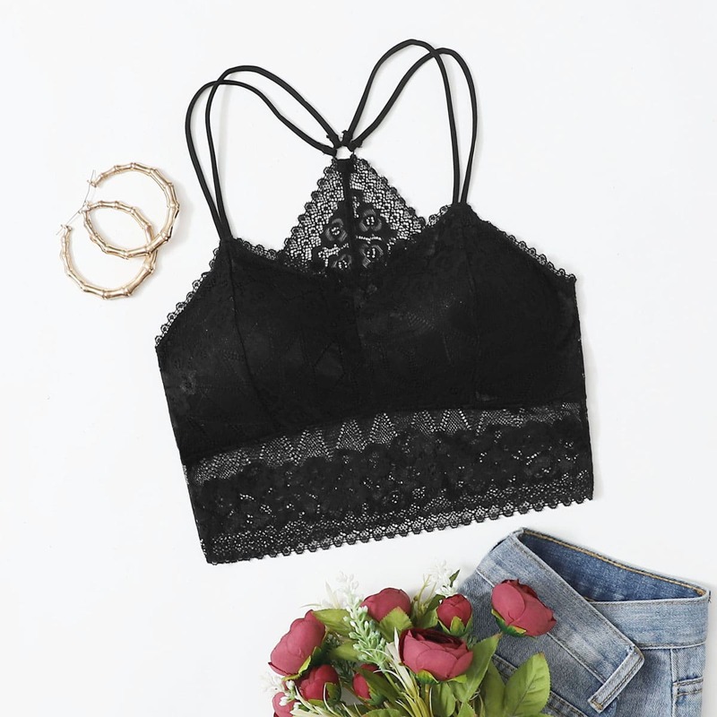 

Scallop Floral Lace Bralette, Black