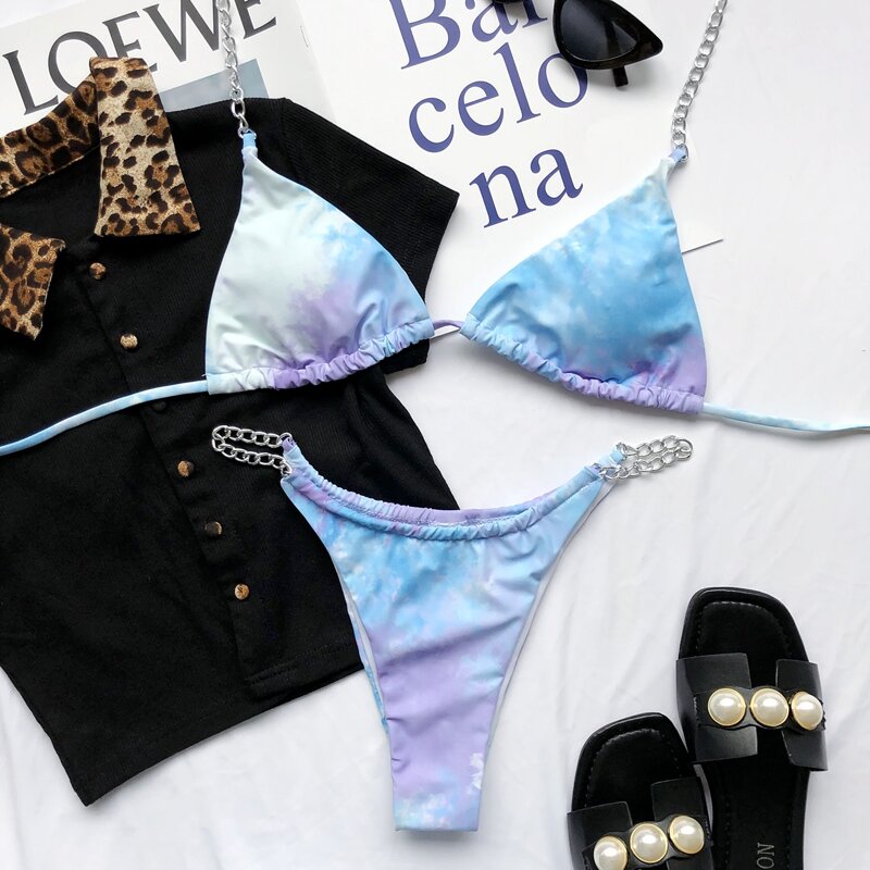 

Tie Dye Triangle Thong Bikini Swimsuit, Multicolor