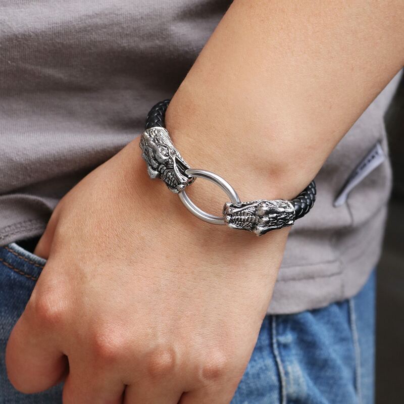 

Guys Dragon Decor Bracelet, Black