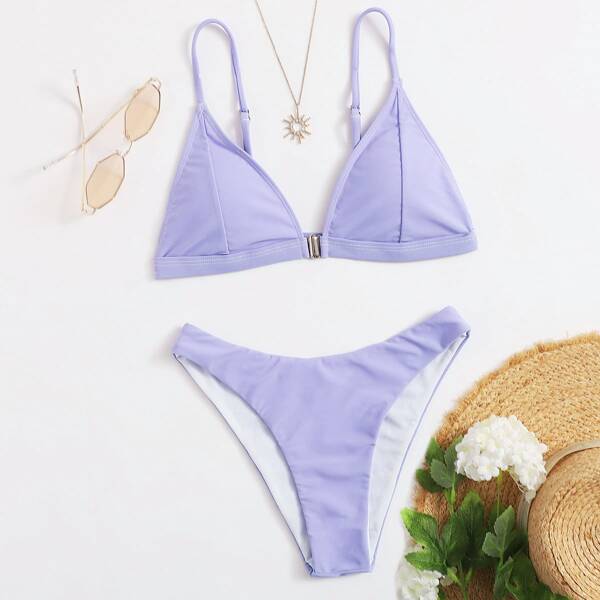 

Solid Triangle Bikini Swimsuit, Pastel lilac purple