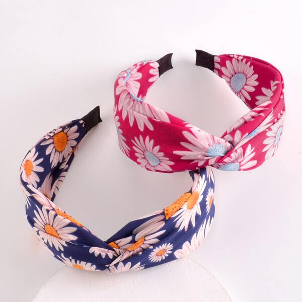

2pcs Floral Pattern Hair Hoop, Multicolor
