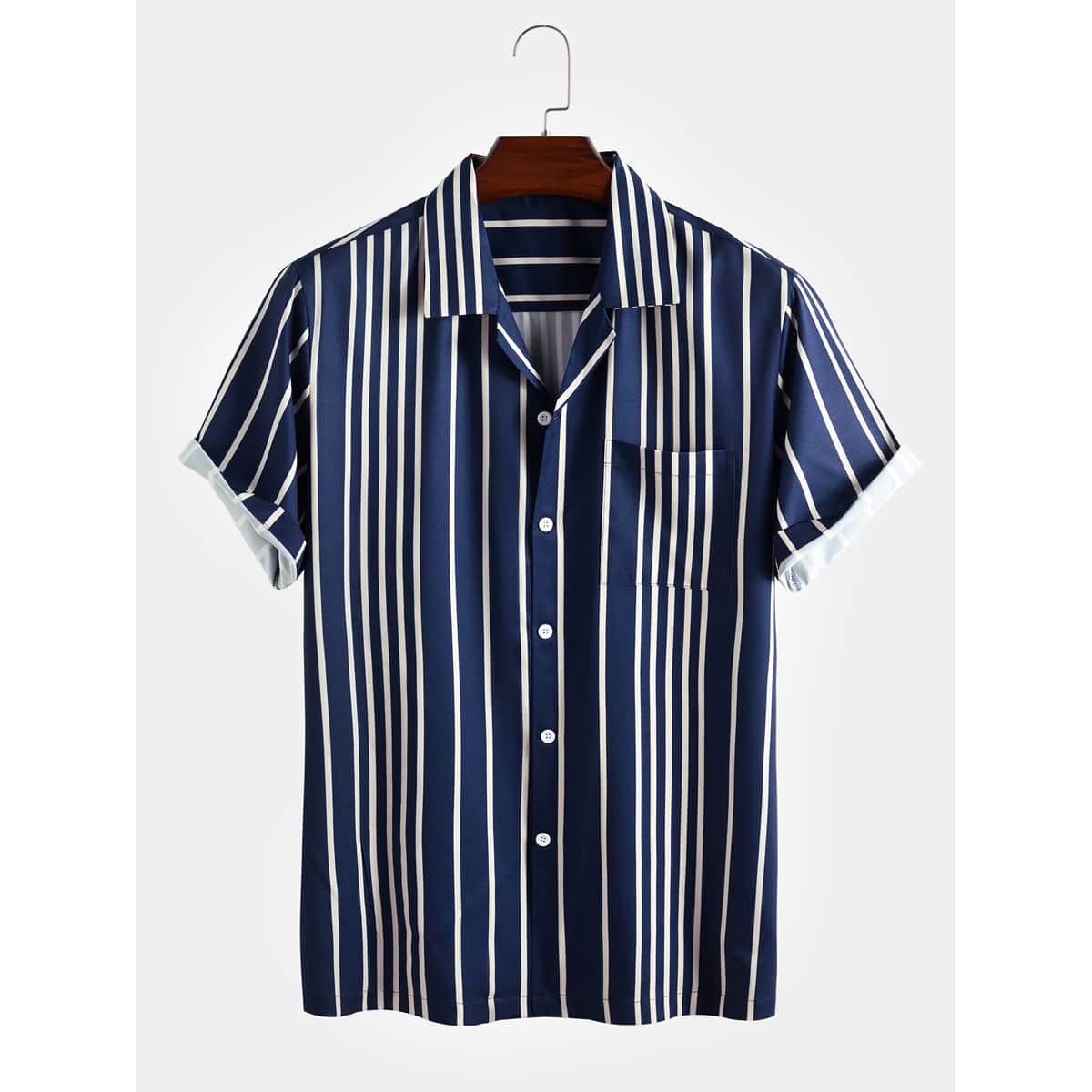 

Guys Pocket Front Striped Shirt, Blue and white