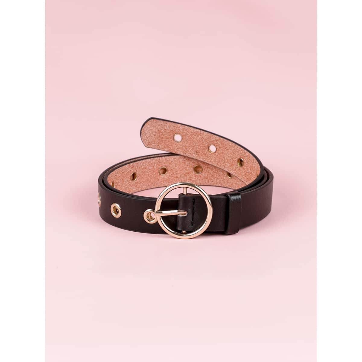 

Round Eyelet Buckle Belt, Black