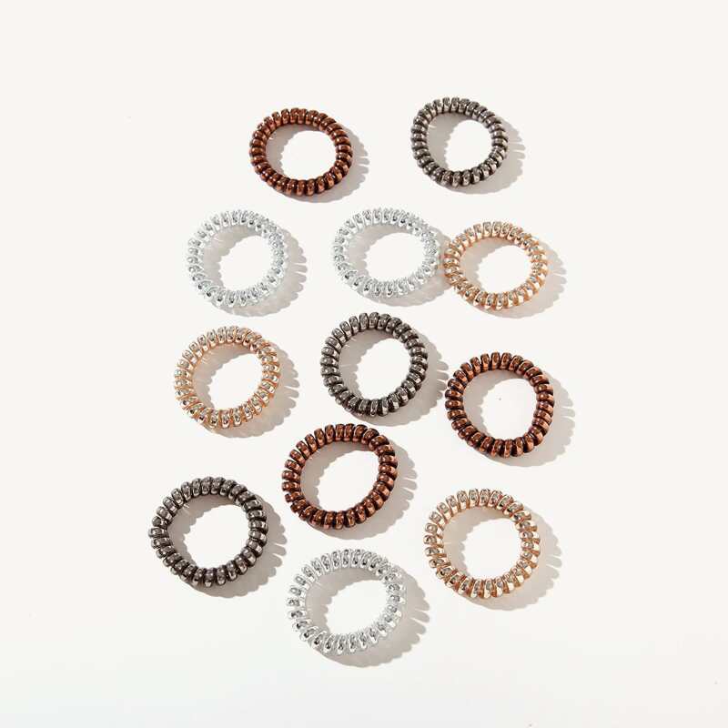

12pcs Solid Telephone Wire Hair Tie, Multicolor