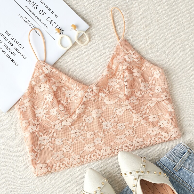 

Lace Floral Crop Cami, Baby pink
