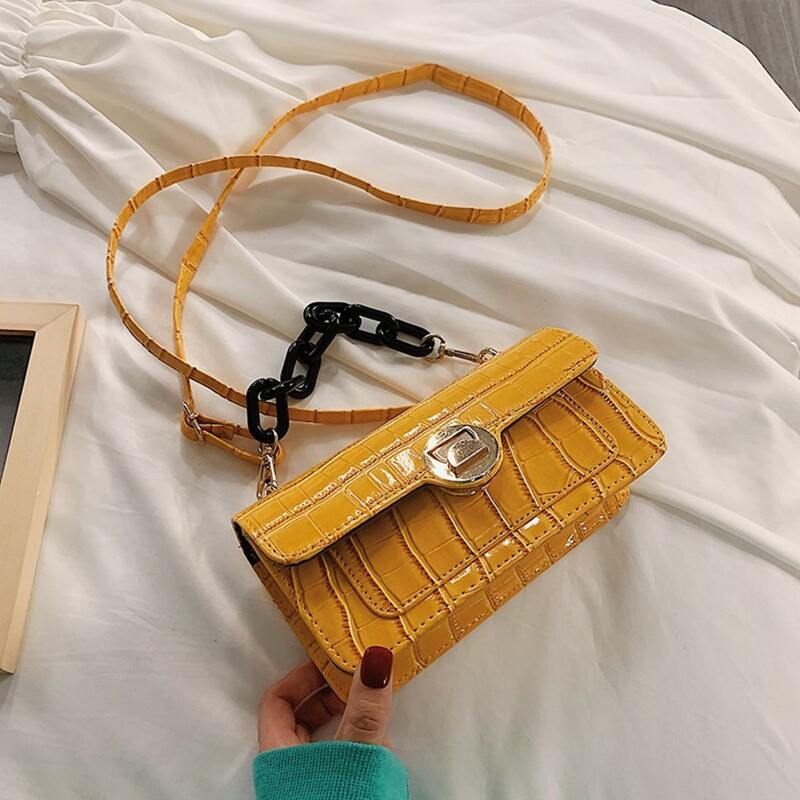 

Croc Embossed Chain Satchel Bag, Mustard yellow