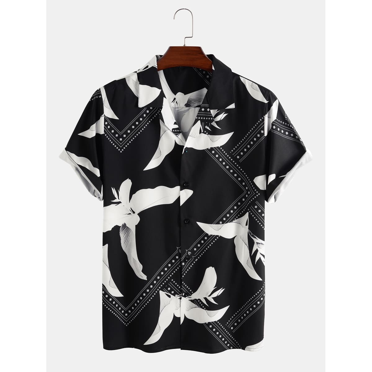 

Guys Floral Shirt, Black and white
