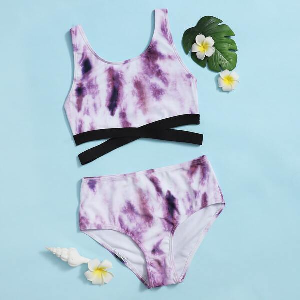 

Girls Tie Dye High Waisted Bikini Swimsuit, Purple