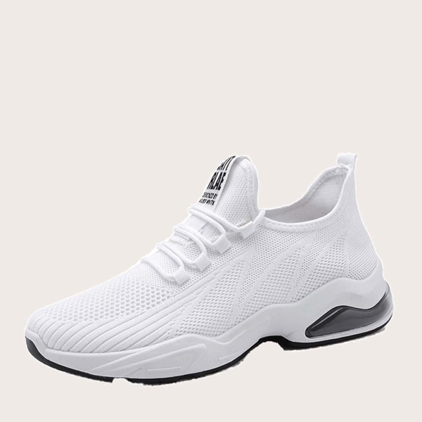 

Men Lace-up Front Wide Fit Knit Sneakers, White