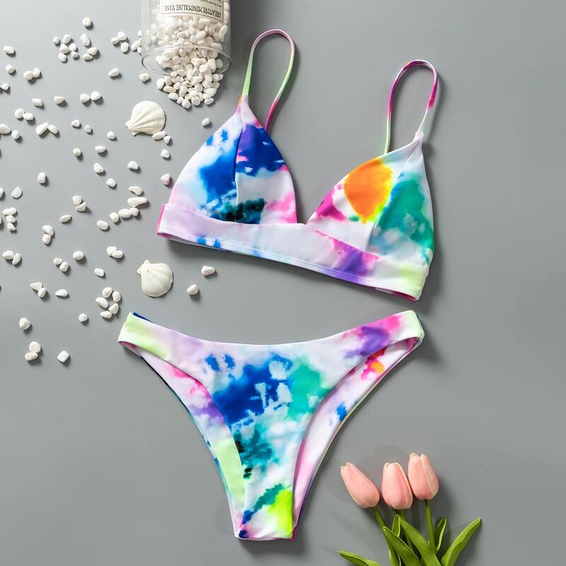 

Tie Dye Triangle Bikini Swimsuit, Multicolor