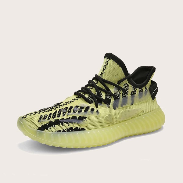 

Men Lace-up Front Colorblock Knit Sneakers, Yellow