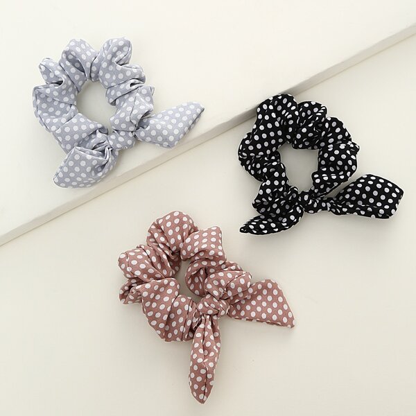 

3pcs Polka Dot Pattern Scrunchie Scarf, Multicolor
