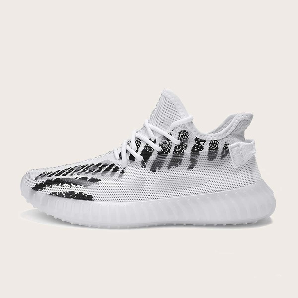 

Men Lace-up Front Colorblock Knit Sneakers, Black and white