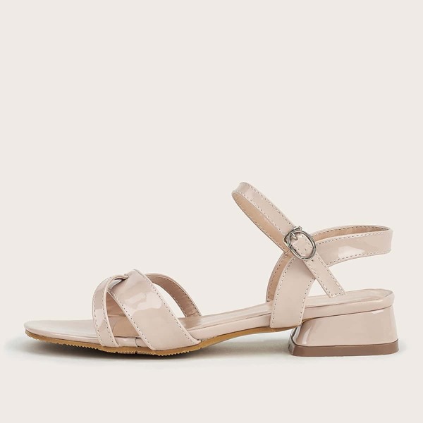 

Minimalist Ankle Strap Chunky Heeled Sandals, Beige