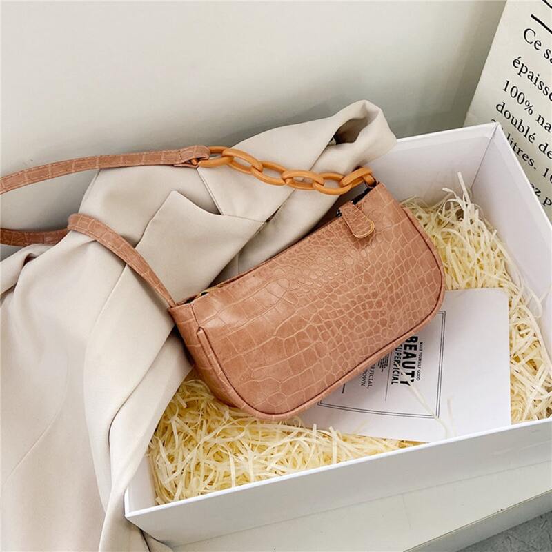 

Croc Embossed Baguette Bag, Pastel coral orange