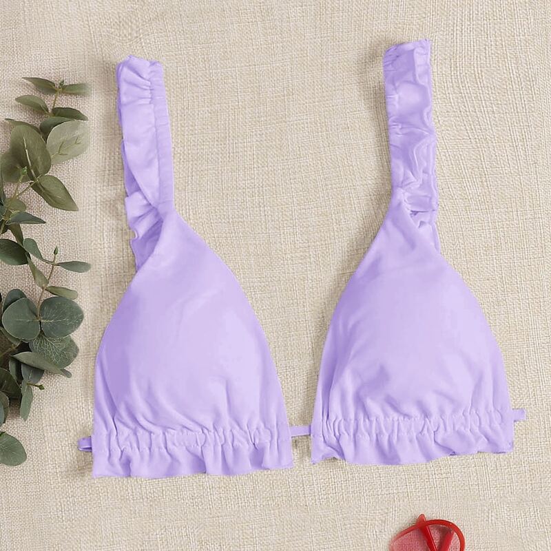 

Ruffle Trim Triangle Bikini Top, Pastel lilac purple