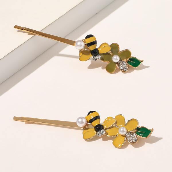 

2pcs Bee Decor Bobby Pin, Multicolor